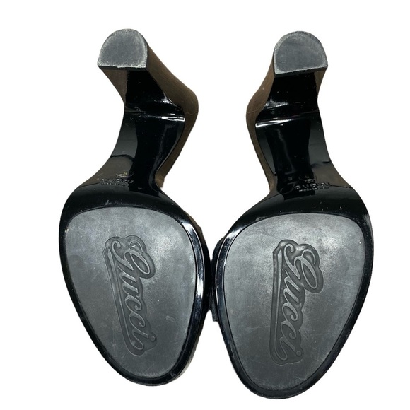 Gucci Black GG Monogram Logo Canvas Horsebit Slide Sandals Heels 8 US / 38 EU - Picture 5 of 7